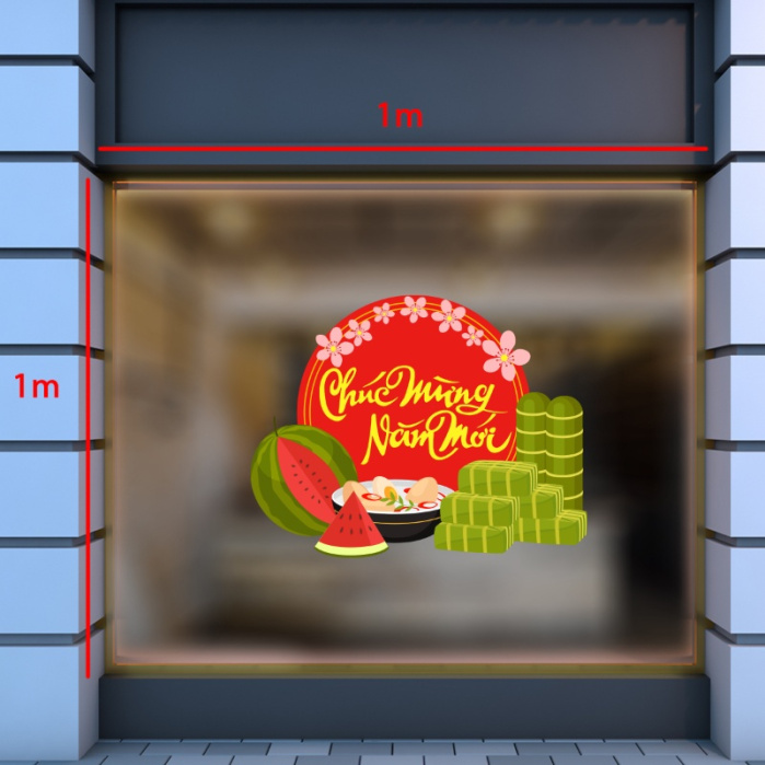 Mẫu decal trang trí Tết bánh chưng dưa hấu