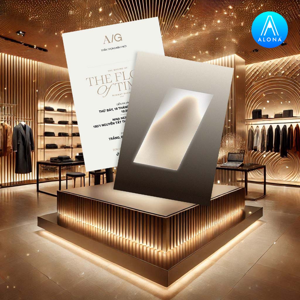 Thiệp mời A/G thiết kế dạng chữ nhật đứng, bố cục tối giản trên nền trắng sang trọng