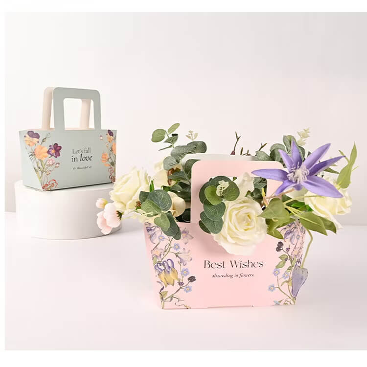 Túi giấy đựng hoa hồng pastel in họa tiết hoa lá
