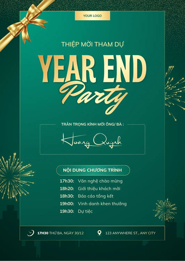 Thiệp mời Year End Party phong cách tối giản