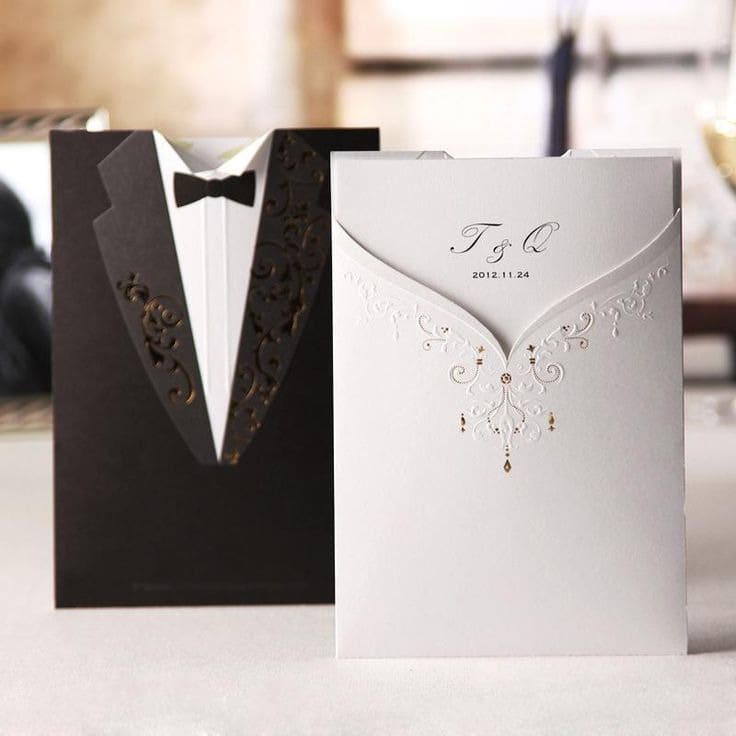 Unique bride and groom shaped wedding invitation design