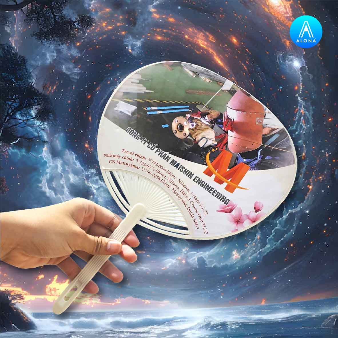 Quạt nhựa in logo Công ty CP Mashin Engineering mẫu thiết kế quà tặng doanh nghiệp